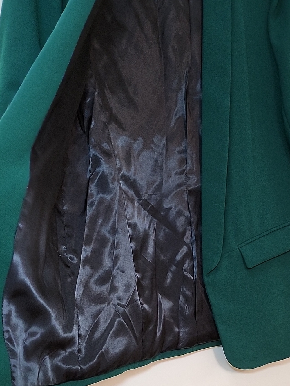 Zara Dark kelly green roll-up sleeve blazer open-front shawl collar front Sz M - Picture 7 of 16